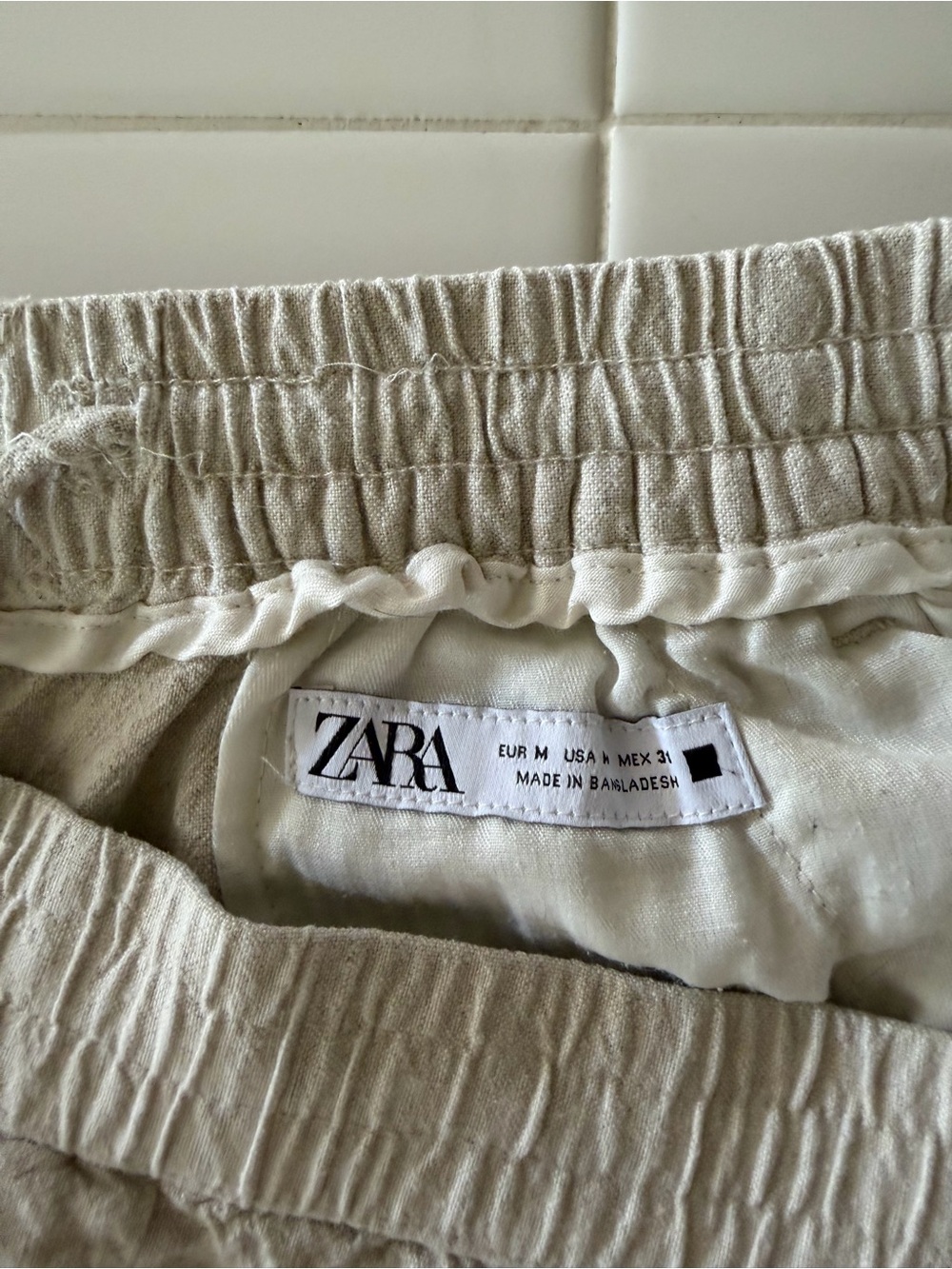 Zara Men’s Linen Blend Shorts | Size M | Natural Beige | Drawstring - Picture 3 of 5